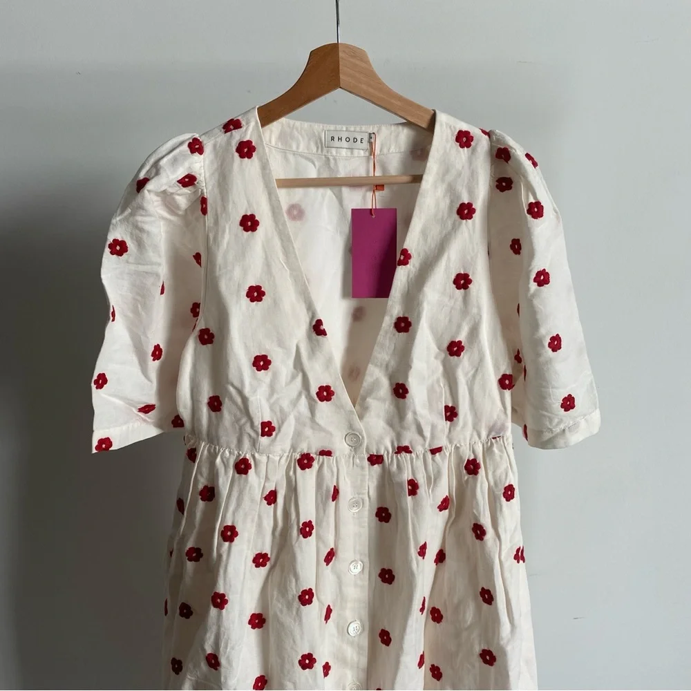 RHODE White and Red Polka Dot Midi Dress - Picture 4 of 12